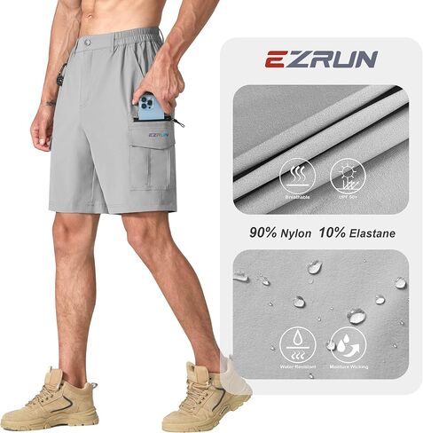 شورت رجالي كاجوال للمشي لمسافات طويلة قابل للتمدد سريع الجفاف في الهواء الطلق شورت صيفي للعمل والجولف والصيد التكتيكي مع جيوب بسحاب in Kuwait