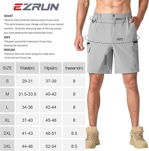 شورت رجالي كاجوال للمشي لمسافات طويلة قابل للتمدد سريع الجفاف في الهواء الطلق شورت صيفي للعمل والجولف والصيد التكتيكي مع جيوب بسحاب in Kuwait