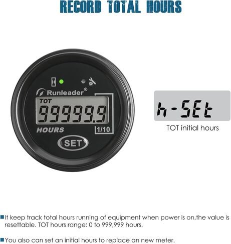 جهاز قياس الساعة الرقمي LCD من Runleader، جهد قابل للتطبيق AC 6V إلى 85V/DC 6V إلى 60V، ساعات TOT قابلة لإعادة الضبط، تذكير بالصيانة، تصميم مقاوم للماء لعربة الجولف، مولد قارب، رافعة شوكية إلخ. in Saudi Arabia