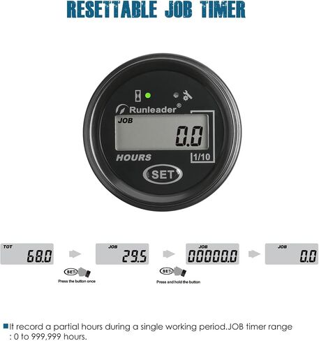 جهاز قياس الساعة الرقمي LCD من Runleader، جهد قابل للتطبيق AC 6V إلى 85V/DC 6V إلى 60V، ساعات TOT قابلة لإعادة الضبط، تذكير بالصيانة، تصميم مقاوم للماء لعربة الجولف، مولد قارب، رافعة شوكية إلخ. in Saudi Arabia