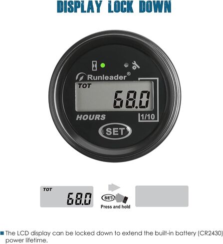 جهاز قياس الساعة الرقمي LCD من Runleader، جهد قابل للتطبيق AC 6V إلى 85V/DC 6V إلى 60V، ساعات TOT قابلة لإعادة الضبط، تذكير بالصيانة، تصميم مقاوم للماء لعربة الجولف، مولد قارب، رافعة شوكية إلخ. in Saudi Arabia