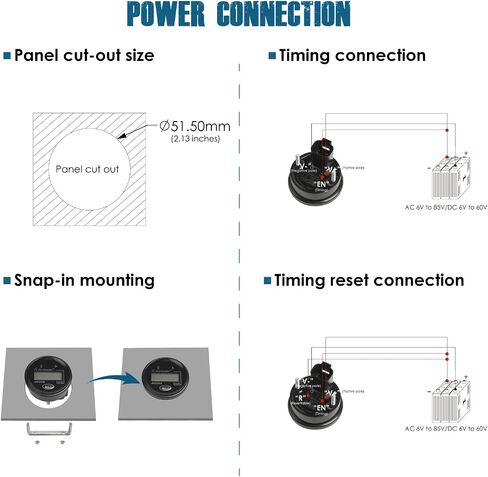 جهاز قياس الساعة الرقمي LCD من Runleader، جهد قابل للتطبيق AC 6V إلى 85V/DC 6V إلى 60V، ساعات TOT قابلة لإعادة الضبط، تذكير بالصيانة، تصميم مقاوم للماء لعربة الجولف، مولد قارب، رافعة شوكية إلخ. in Saudi Arabia