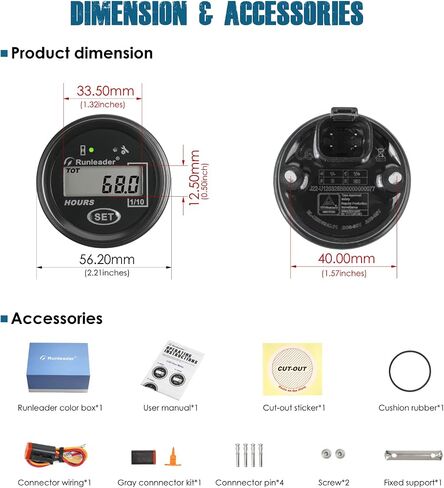 جهاز قياس الساعة الرقمي LCD من Runleader، جهد قابل للتطبيق AC 6V إلى 85V/DC 6V إلى 60V، ساعات TOT قابلة لإعادة الضبط، تذكير بالصيانة، تصميم مقاوم للماء لعربة الجولف، مولد قارب، رافعة شوكية إلخ. in Saudi Arabia