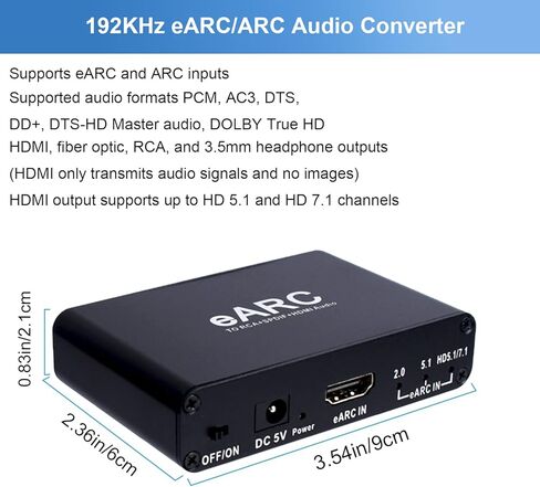 محول صوت eARC/ARC بتردد 192 كيلو هرتز، ومستخرج صوت HDMI eARC/ARC إلى HDMI، وSPDIF/بصري، ومقبس L/R أو 3.5 مم، ومحول صوت رقمي إلى تناظري in Kuwait