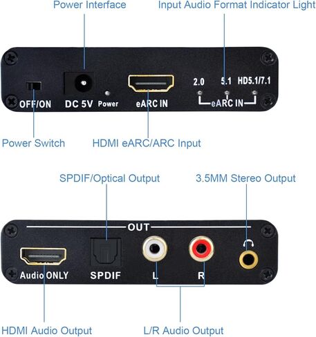 محول صوت eARC/ARC بتردد 192 كيلو هرتز، ومستخرج صوت HDMI eARC/ARC إلى HDMI، وSPDIF/بصري، ومقبس L/R أو 3.5 مم، ومحول صوت رقمي إلى تناظري in Kuwait