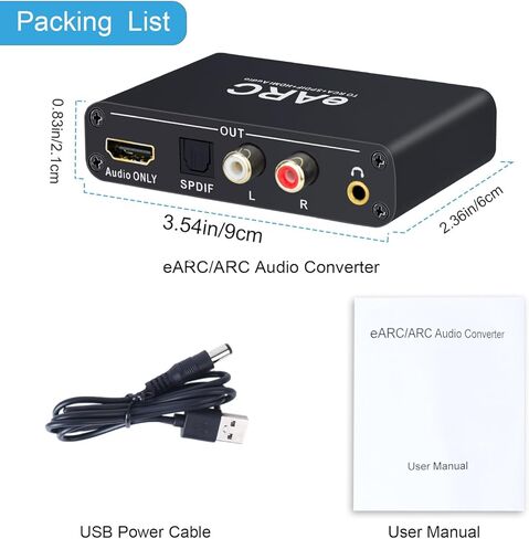 محول صوت eARC/ARC بتردد 192 كيلو هرتز، ومستخرج صوت HDMI eARC/ARC إلى HDMI، وSPDIF/بصري، ومقبس L/R أو 3.5 مم، ومحول صوت رقمي إلى تناظري in Kuwait