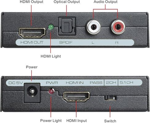1080P HDMI Audio Extractor,AMANKA HDMI to HDMI Audio Optical and RCA(L/R) Stereo Analog Outputs Video Audio Splitter Converter for Ruku,Chromecast, Blu-ray Player, Cable Box, Fire TV, etc in Kuwait