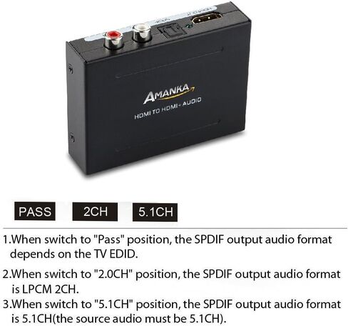 1080P HDMI Audio Extractor,AMANKA HDMI to HDMI Audio Optical and RCA(L/R) Stereo Analog Outputs Video Audio Splitter Converter for Ruku,Chromecast, Blu-ray Player, Cable Box, Fire TV, etc in Kuwait