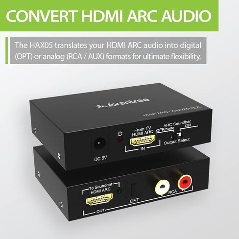 Avantree HAX05 - محول الصوت HDMI ARC صوت التلفزيون مع إمكانيات التمرير، ومخرج الصوت البصري والتناظري، ودعم CEC in Saudi Arabia