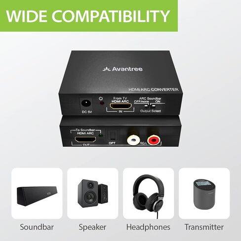 Avantree HAX05 - محول الصوت HDMI ARC صوت التلفزيون مع إمكانيات التمرير، ومخرج الصوت البصري والتناظري، ودعم CEC in Saudi Arabia