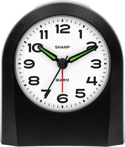 Sharp Small Battery Operated Analog Alarm Clock Silent No Ticking, Lighted on Demand and Snooze, Beep Sounds, Gentle Wake, Ascending Alarm in Saudi Arabia