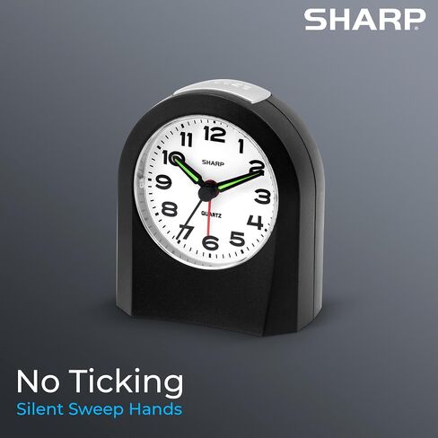 Sharp Small Battery Operated Analog Alarm Clock Silent No Ticking, Lighted on Demand and Snooze, Beep Sounds, Gentle Wake, Ascending Alarm in Saudi Arabia