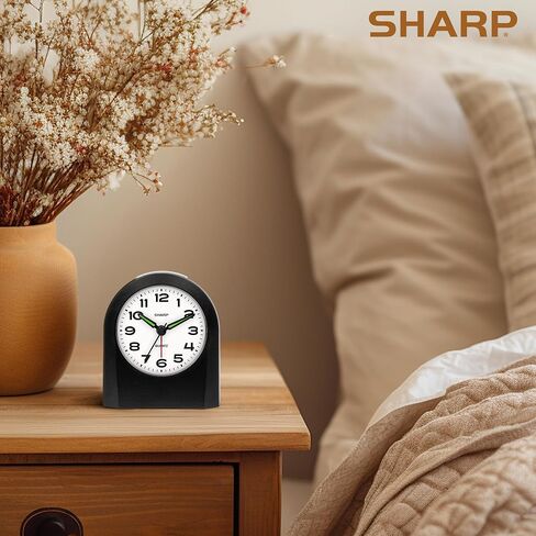 Sharp Small Battery Operated Analog Alarm Clock Silent No Ticking, Lighted on Demand and Snooze, Beep Sounds, Gentle Wake, Ascending Alarm in Saudi Arabia