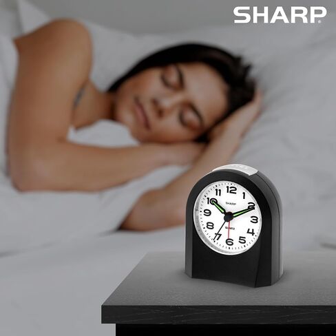 Sharp Small Battery Operated Analog Alarm Clock Silent No Ticking, Lighted on Demand and Snooze, Beep Sounds, Gentle Wake, Ascending Alarm in Saudi Arabia
