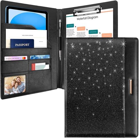 Padfolio/Resume Portfolio Folder for Women Men, WAVEYU Cute Chic Padfolio Cover Folder, Conference/Legal Document Organizer with Letter/A4 Size Clipboard, Document Sleeve, White Flower in Kuwait