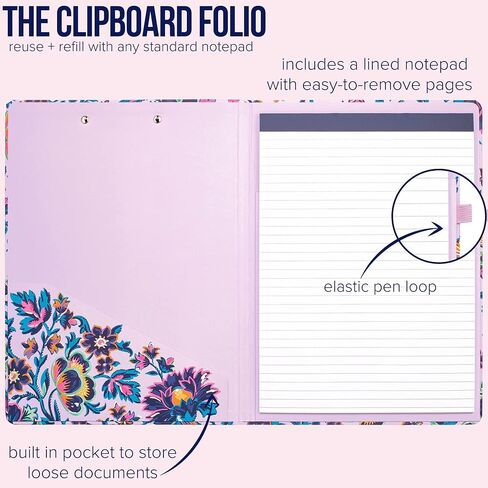 Vera Bradley Clipboard Folio with Refillable Lined Notepad, Padfolio with Interior Pocket and Pen Loop, Sunlit Garden Greek Sage in Saudi Arabia