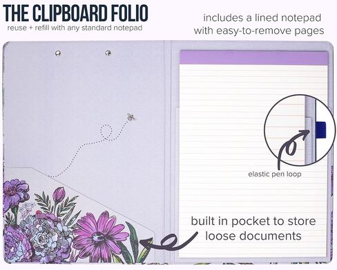 Vera Bradley Clipboard Folio with Refillable Lined Notepad, Padfolio with Interior Pocket and Pen Loop, Sunlit Garden Greek Sage in Saudi Arabia