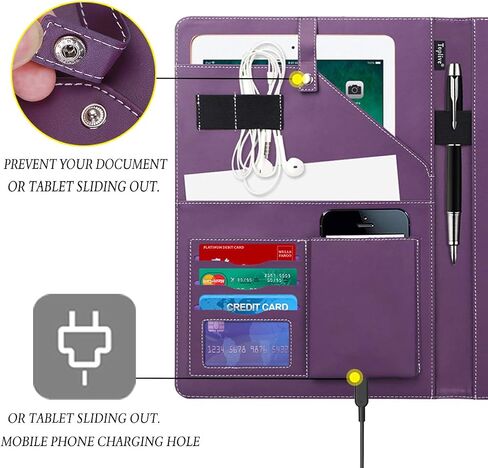 Toplive Portfolio Case Padfolio، منظم مستندات الأعمال التنفيذية مع حافظة بحجم الحروف، حامل بطاقة العمل، حافظة الكمبيوتر اللوحي، لمؤتمر مكتب مدرسة الأعمال، أرجواني in Kuwait