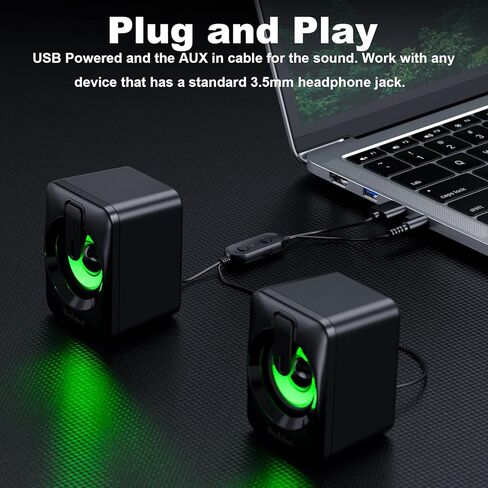 مكبر صوت كمبيوتر يعمل بمنفذ USB - مضخم صوت بلوتوث صغير محمول 2.0 مع أضواء RGB وتحكم في مستوى الصوت 3.5 ملم AUX-in نظام صوت ستيريو HiFi لأجهزة الكمبيوتر المحمولة والهواتف اللوحية in Kuwait