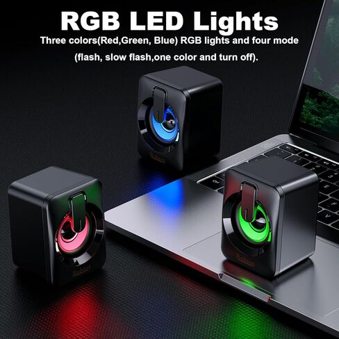 مكبر صوت كمبيوتر يعمل بمنفذ USB - مضخم صوت بلوتوث صغير محمول 2.0 مع أضواء RGB وتحكم في مستوى الصوت 3.5 ملم AUX-in نظام صوت ستيريو HiFi لأجهزة الكمبيوتر المحمولة والهواتف اللوحية in Kuwait