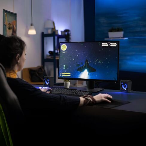 مكبر صوت كمبيوتر يعمل بمنفذ USB - مضخم صوت بلوتوث صغير محمول 2.0 مع أضواء RGB وتحكم في مستوى الصوت 3.5 ملم AUX-in نظام صوت ستيريو HiFi لأجهزة الكمبيوتر المحمولة والهواتف اللوحية in Kuwait