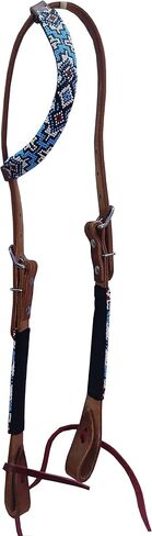 LeatherEra" Handmade One Ear Western Beaded Horse Headstall - Horse Show Bridle Beaded Pure Leather Browband Headstall - Rawhide Knotting Stitched with Multi Color Beads Headstall for Full, Cob, Pony in Saudi Arabia