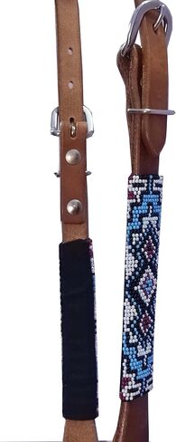 LeatherEra" Handmade One Ear Western Beaded Horse Headstall - Horse Show Bridle Beaded Pure Leather Browband Headstall - Rawhide Knotting Stitched with Multi Color Beads Headstall for Full, Cob, Pony in Saudi Arabia