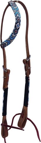 LeatherEra" Handmade One Ear Western Beaded Horse Headstall - Horse Show Bridle Beaded Pure Leather Browband Headstall - Rawhide Knotting Stitched with Multi Color Beads Headstall for Full, Cob, Pony in Saudi Arabia