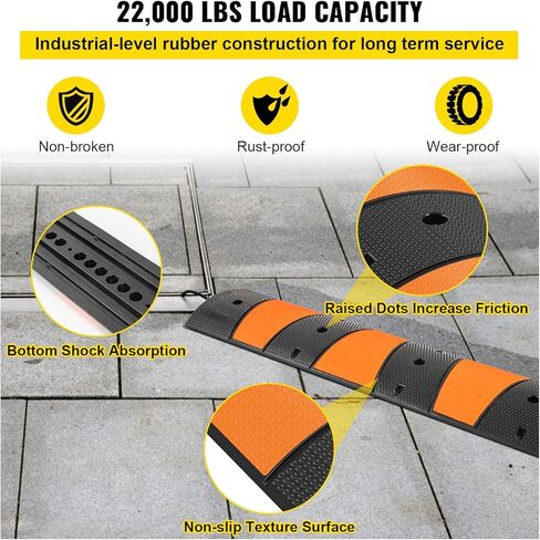 VEVOR Rubber Speed Bump, 1 Pack 2 Channel Speed Bump Hump, 72.8" Long Modular Speed Bump Rated 22000 LBS Load Capacity, 72.8 x 12.2 x 2.2 Garage Speed Bump for Asphalt Concrete Gravel Driveway-6 FT in Saudi Arabia