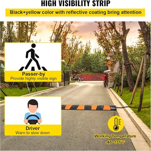 VEVOR Rubber Speed Bump, 1 Pack 2 Channel Speed Bump Hump, 72.8" Long Modular Speed Bump Rated 22000 LBS Load Capacity, 72.8 x 12.2 x 2.2 Garage Speed Bump for Asphalt Concrete Gravel Driveway-6 FT in Saudi Arabia