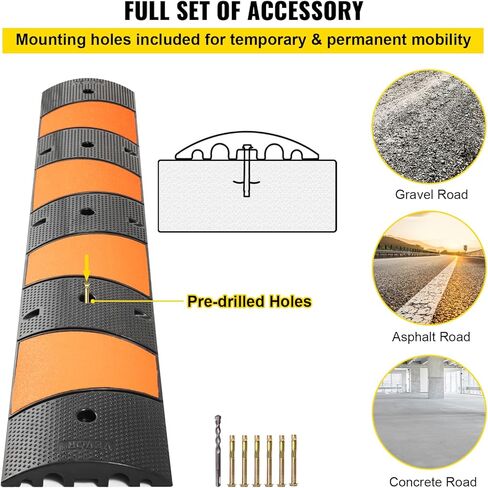 VEVOR Rubber Speed Bump, 1 Pack 2 Channel Speed Bump Hump, 72.8" Long Modular Speed Bump Rated 22000 LBS Load Capacity, 72.8 x 12.2 x 2.2 Garage Speed Bump for Asphalt Concrete Gravel Driveway-6 FT in Saudi Arabia
