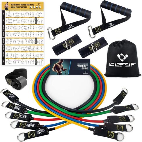 Resistance Bands Set with Yellow Handles, Exercise/Workout/Fitness Bands with Door Anchor, Legs Ankle Straps for Resistance Training，Physical Therapy，Home Gym Workout in Kuwait