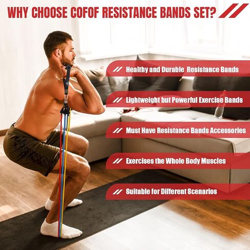 Resistance Bands Set with Yellow Handles, Exercise/Workout/Fitness Bands with Door Anchor, Legs Ankle Straps for Resistance Training，Physical Therapy，Home Gym Workout in Kuwait