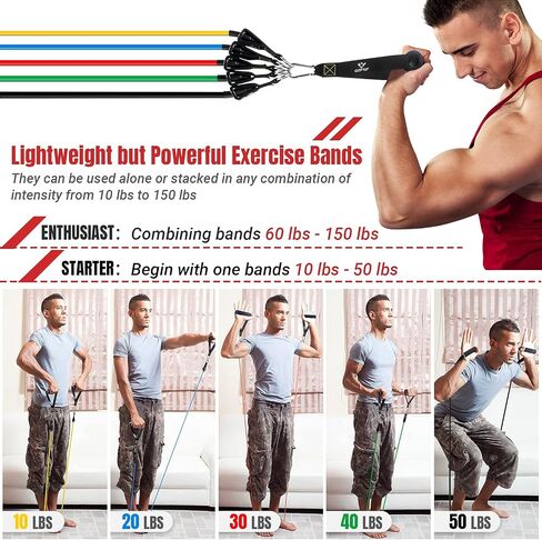 Resistance Bands Set with Yellow Handles, Exercise/Workout/Fitness Bands with Door Anchor, Legs Ankle Straps for Resistance Training，Physical Therapy，Home Gym Workout in Kuwait