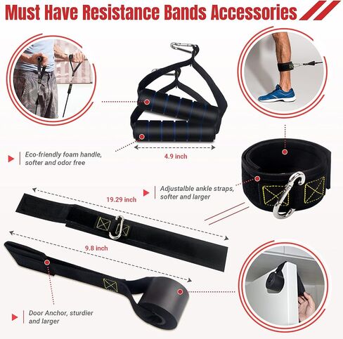Resistance Bands Set with Yellow Handles, Exercise/Workout/Fitness Bands with Door Anchor, Legs Ankle Straps for Resistance Training，Physical Therapy，Home Gym Workout in Kuwait