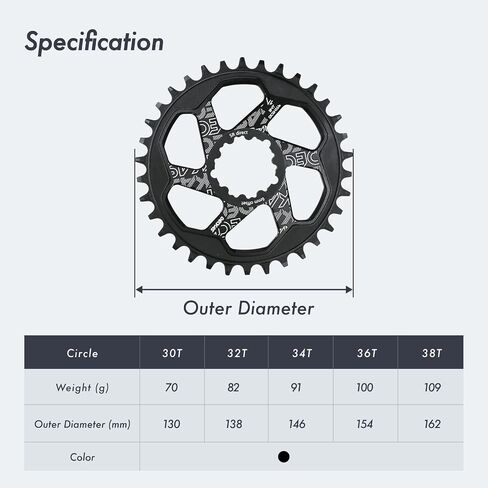 DJC Bike Chainring Direct Mount 6mm Offset Round Oval Chainring for Sram GXP Interface Crankset Aluminum Lightweight 30 32 34 36 38 Tooth in Saudi Arabia