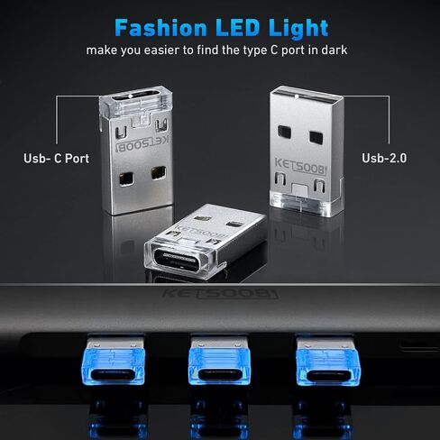 5-Pack USB A Male to Type C Female Adapter, Converter with Blue LED, Compatible with iPhone 15/14 Pro Max, Samsung Galaxy S22 in Kuwait