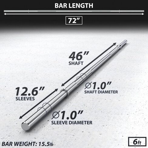 Synergee 1 "Olympic Barbell Standard لرفع الأثقال. متوفر في شريط بطول 5 أقدام أو 6 أقدام أو 7 أقدام. يتراوح وزن الحديد القياسي من 6.5 كجم إلى 8.7 كجم. متوافق مع لوحات مفتوحة مقاس 1 بوصة. in Kuwait