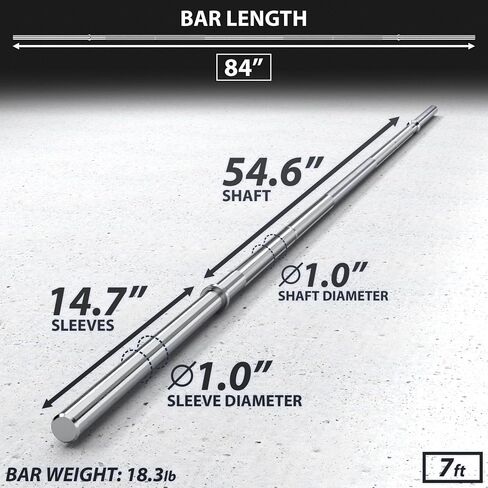 Synergee 1 "Olympic Barbell Standard لرفع الأثقال. متوفر في شريط بطول 5 أقدام أو 6 أقدام أو 7 أقدام. يتراوح وزن الحديد القياسي من 6.5 كجم إلى 8.7 كجم. متوافق مع لوحات مفتوحة مقاس 1 بوصة. in Kuwait