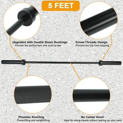 5Ft Barbell Bar 2 inch Hole Olympic Weightlifting Black Solid Bar with 2 Clamps 600lb Capacity for Cross Strength Training Home Gym Equipment in Saudi Arabia