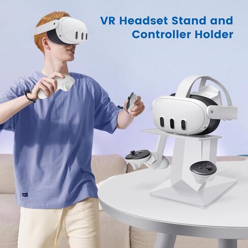 حامل VR متوافق مع Meta Quest 3/Meta Quest 2، وحامل عرض سماعة الرأس، ومحطة تثبيت وحدة التحكم، مع قاعدة أكثر استقرارًا وثقيلة، سهلة التركيب - أبيض in Kuwait