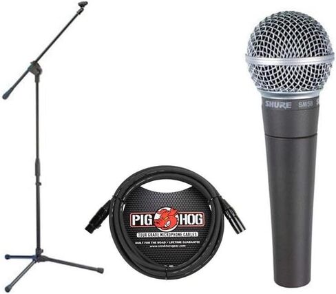 Shure SM58-LC Cardioid Dynamic Vocal Microphone Bundle with Stand Adapter and Zippered Pouch in Kuwait