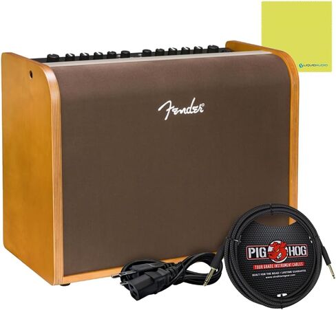 Fender Acoustic Guitar Amplifier 100-watt, Natural Blonde Bundle w/Pig Hog PCH10BK Black Woven Instrument Cable, Power Cable and Liquid Audio Polishing Cloth in Saudi Arabia