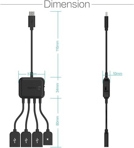 محول TUSITA Micro USB HUB مع الطاقة، 3 منافذ شحن OTG Host كابل محول متوافق مع Raspberry Pi 2 3 Pi Zero Android للهواتف الذكية اللوحية Samsung Galaxy HTC Sony Google LG/Linux in Saudi Arabia