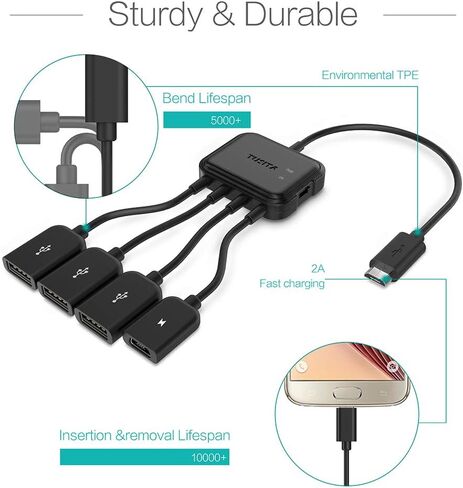 محول TUSITA Micro USB HUB مع الطاقة، 3 منافذ شحن OTG Host كابل محول متوافق مع Raspberry Pi 2 3 Pi Zero Android للهواتف الذكية اللوحية Samsung Galaxy HTC Sony Google LG/Linux in Saudi Arabia
