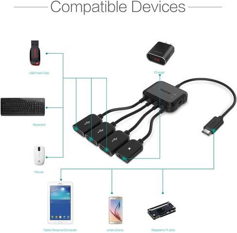 محول TUSITA Micro USB HUB مع الطاقة، 3 منافذ شحن OTG Host كابل محول متوافق مع Raspberry Pi 2 3 Pi Zero Android للهواتف الذكية اللوحية Samsung Galaxy HTC Sony Google LG/Linux in Saudi Arabia