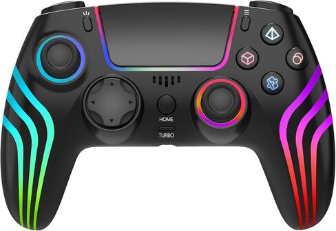 Wireless Controller for PS4 with RGB Lighting, Compatible with PS4 Controller/Windows PC,/Android/iOS, Black in Kuwait