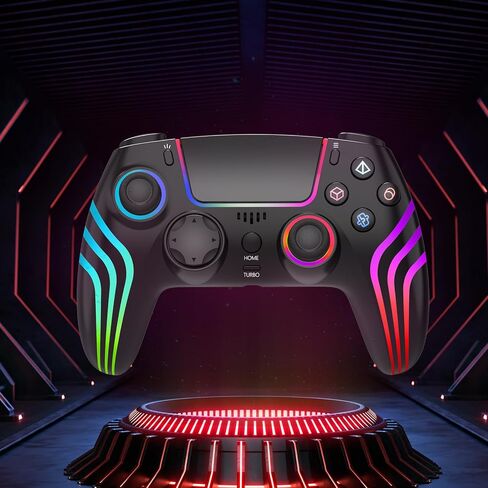 Wireless Controller for PS4 with RGB Lighting, Compatible with PS4 Controller/Windows PC,/Android/iOS, Black in Kuwait