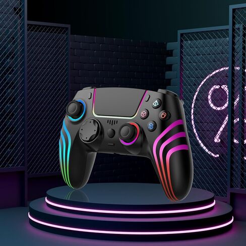 Wireless Controller for PS4 with RGB Lighting, Compatible with PS4 Controller/Windows PC,/Android/iOS, Black in Kuwait