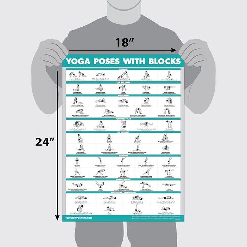 2 Pack - Yoga Block Poses + Warm Ups Exercise Poster Set - Yoga Positions with Blocks Chart - Set of Two Fitness Charts in Saudi Arabia